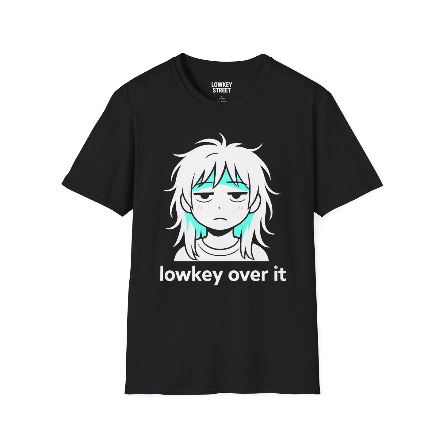 Lowkey Over It T-Shirt (cyan accent)